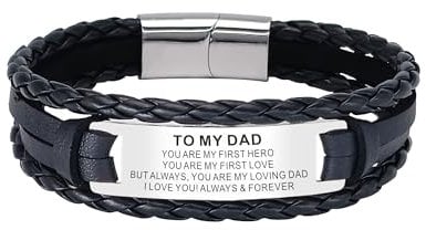HAYOUWAY Mens Leather Bracelet Gifts for Men Him Dad Personalised Braided Leather Engraved Bracelet for Men Teen Boy Son Gifts with Stainless Steel Magnetic Clasp for Birthday Christmas Valentines Day