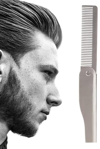 Hogvinnatil Klappkamm, faltbarer Kamm | Edelstahlstyling und -formingkamm | Taschenhaarbürste für Männer, Haarglätter für das tägliche Pflege von Styling, Bart oder Schnurrbart