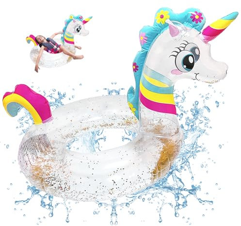 Bouée Licorne Adulte Enfant, Darryy Bouee Gonflable Piscine Ado, Anneau de Natation Licorne, Bouee Paillettes, Eté, Plage, Fête de La Natation (Or, 70)