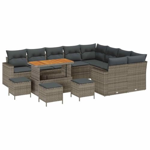 vidaXL Garten-Sofa-Set 13 pcs Grau Poly-Rattan, Garten und Terrasse, modernes ergonomisches Mobiliar, Loungesofa Set für gemütliche Stunden im Freien