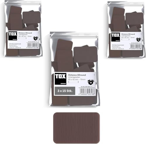 TOX 065600111 Distance Allround Unterlegplatten Set, Ausgleichsplatten aus Kunststoff, belastbar bis 5 Tonnen, Gr 60 x 40 x 10 mm, 3 Beutel x 15 STK, ‎60 x 40 x10 mm