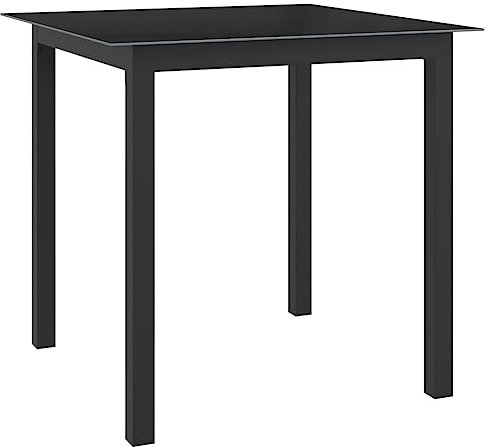 WKIEQACO Mesa de jardín negra 80 x 80 x 74 cm, aluminio y cristal, mesas para exteriores