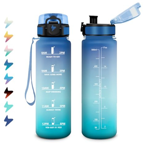 Borraccia 500ml, Borraccia Bambini con Filtro, Bottiglia Acqua Motivazionale con Scala Temporale, Riutilizzabile e Facile da Pulire, Bottiglia Scuola per Ufficio, Bambini, Campeggio, Viaggio