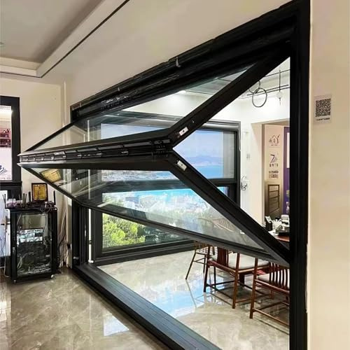 Ventanas plegables verticales, ventana de concesión con marco de aluminio y vidrio templado de doble capa,ventana de guillotina doble para restaurante de comida rápida(WxH 47.2x39.3in/120x100cm)