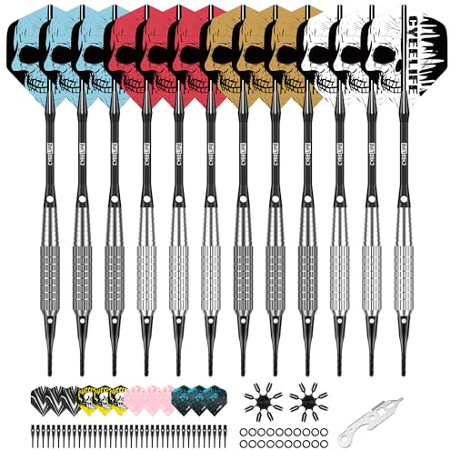 CyeeLife Fléchettes avec Pointe en Plastique, 12 Soft fléchettes Set pour Cible électronique,15/17 grammes Professionnelles Soft fléchettes