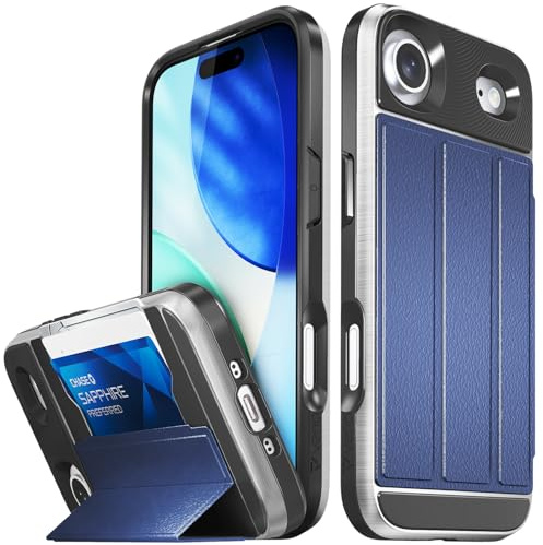 VENA vCommute iPhone Air Wallet Case, [Military Grade Drop Protection] Flip Leather Cover Slot Card Holder with Kickstand for iPhone 17 Air – Blue