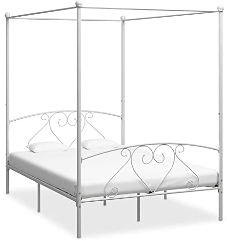 Ziaphsol Himmelbett-Gestell Weiß Metall 160 x 200 cm, Robustes Doppelbett mit Lattenrost für Schlafzimmer, Elegantes Design, langlebiger Bettrahmen
