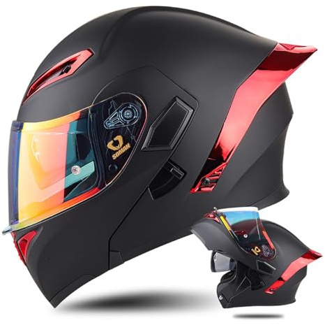 Casco Modulare Moto, Doppia Visiera Lente Antiappannamento, Uomo E Donna, Casco Integrale Flip Up, Casco Modulare Casco Anticollisione Scooter Chopper Omologato ECE