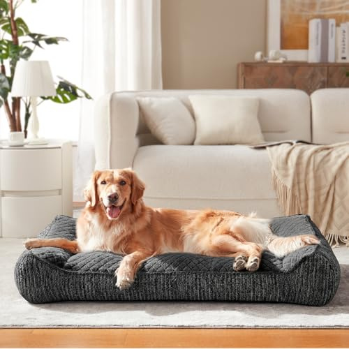 JOEJOY XL Orthopedic Dog Beds Large, Thick Supportive Dog Sofa Bed,107x76cm | Washable Removable Cover, Extra Large Dog Couch with Non-slip Bottom, Bolster Sides Support Neck, Anti Anxiety Pet Bed, Grey
