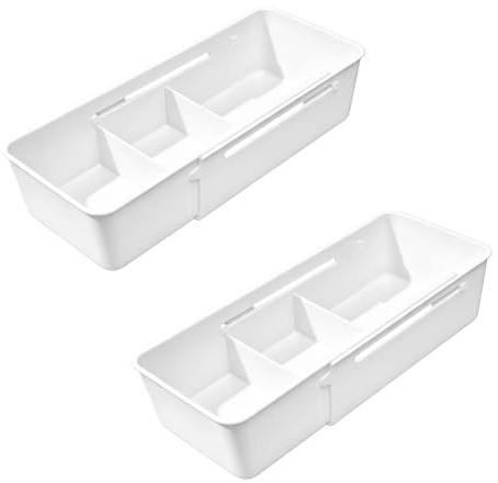 FEIHS 2 pièces Organisateur de Tiroir,Réglable en longueur | PP,blanc,rangement à compartiments multiples,moulé d'un seul tenant,26,7×8,7× ,8cm,adapté à la cuisine