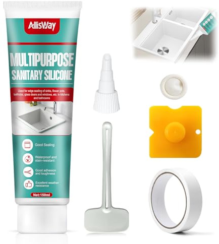 Allisway Silicone Bathroom Sealant, 150ml Silicone Sealant Clear, Clear Silicone Sealant, Waterproof, Includes Sealing Tools, Suitable for Bathtubs, Toilets, Sinks and Washbasins