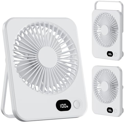 Foumteex Tischventilator,Leise Ventilator Akku 3600mAh 180°Einstellbar Tragbarer LED Anzeige Fan Für Büro Bibliothek Reise USB-Aufladung
