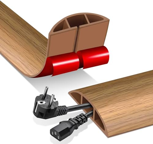 Floor Cable Cover, 3 meters Cable Protector Self Adhesive Rubber Wire Covers Cable Floor Tidy for Indoor Outdoor Wood Grain