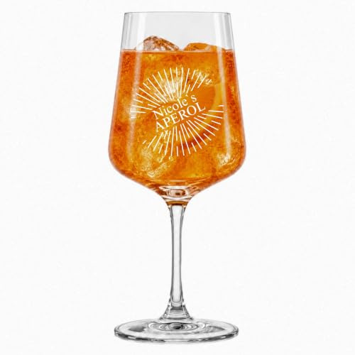 Aperol Spritz Glas mit Name - Personalisiertes Weinglas mit Gravur | Aperol Glas mit Wunschname | Geschenk Freundin Geburtstag Muttertag | Lasergravur (Sunburst)
