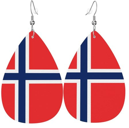 Boucles d'oreilles en cuir pour femme avec drapeau norvégien imprimé pour un usage quotidien, les fêtes, les rendez-vous et autres occasions