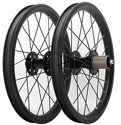 FKXSXAZ 16-Zoll-305-Faltrad-Laufradsatz, BMX-Felgen, Aluminiumlegierung, Scheibenbremse, 24 Loch, 2 vorne, 4 hinten, Kugellager, für 8-, 9-, 10- und 11-Fach-Kassetten, 1360 g