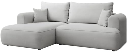 Selsey Ecksofa mit Schlaffunktion und Bettkasten 238 cm – Hellgrau Chenille Stoff Easy Clean – Sofa L-Form Links – Modernes Schlafsofa mit Bettfunktion für das Wohnzimmer