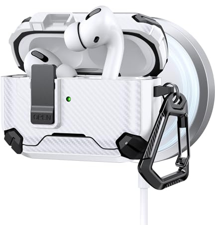 Adhiper Hülle für AirPods Pro 2 & 1. Gen, Weiß | Stoßfestes TPU + PC, Mit Karabiner, 2023/2022/2019 Modelle