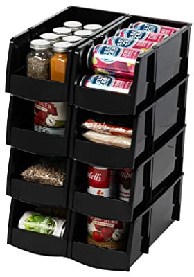 IRIS USA Plastic Shelf Bins Stackable Open Front Storage Bins Plastic Hanging Organizer Bin Caddy Basket for Hardware Crafts, Small Parts, Nuts and Bolts, Tool Storage - Large Black 8 Pack