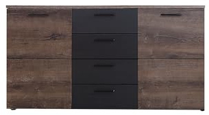 Forte DURANGO Kommode mit 2 Türen und 4 Schubladen, Holzwerkstoff, Schwarzeiche/Edeleiche, B x H x T: 149,5x80,8x41,3 cm