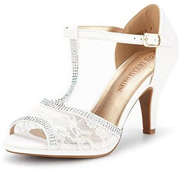 DREAM PAIRS Women's Amore Fashion Stilettos Kitten Heels Wedding Shoes for Bride Amore_2,Size 6,White,Amore_2