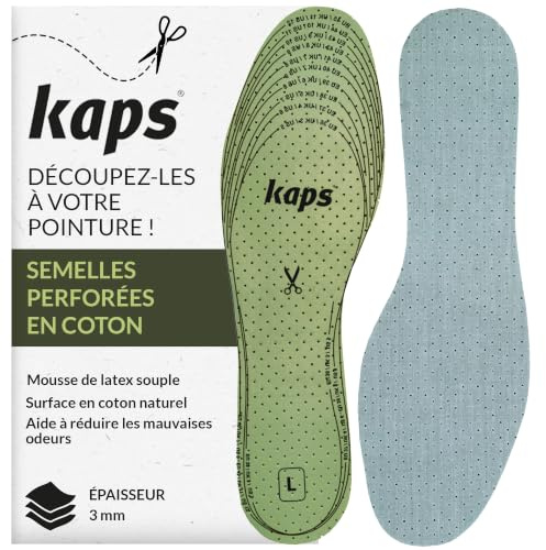 Insoles for Women & Men - Thin Cut-to-Fit for Shoes Too Big - Kaps | Volume Reducer, Loose Footwear Filler, Breathable Foam, Perforated Cotton, Trim to Size, Odour Control, 3 mm Latex