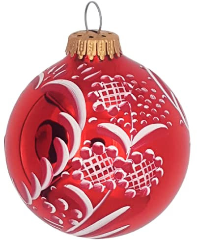 Boule personnalisée en verre rouge brillant,motif tradition rouge dégradé, 8cm