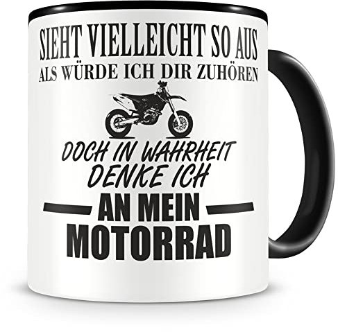 Samunshi® Ich denke an mein Motorrad Supermoto Tasse Kaffeetasse Teetasse Kaffeepott Kaffeebecher Becher 300ml schwarz