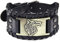Schwarz Breit Leder Armband Metall Wolf Kopf Lederarmband für Männer und Frauen