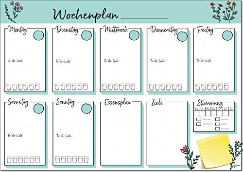 sajoubri journal® Schreibtischunterlage Wochenplan zum abreißen I DIN A3 I Papier: weiß 100g I Schreibunterlage für Kinder, Mädchen