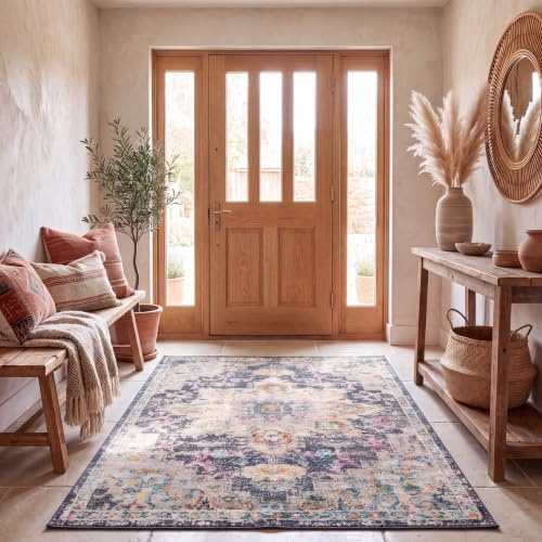 SAFAVIEH Boho Teppich für Wohnzimmer, Esszimmer, Schlafzimmer - Madison Collection, Kurzer Flor, Schwarz und Gold, 122 X 183 cm