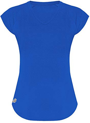 GO HEAVY Damen Fitness Funktions Sport T-Shirt Laufshirt Kurzarm Schnelltrocknend Yoga Sportoberteil | Blau XL
