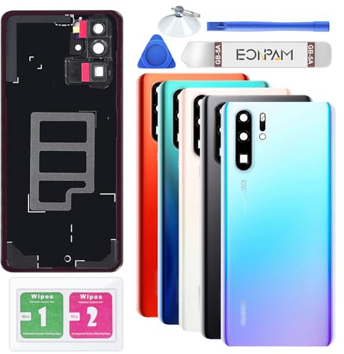 Eonpam Akkudeckel für Huawei P30 Rückseite Glas Original Backcover Back Glas Ersatz Reparatur Set mit Kameraobjektiv (Breathing Crystal)