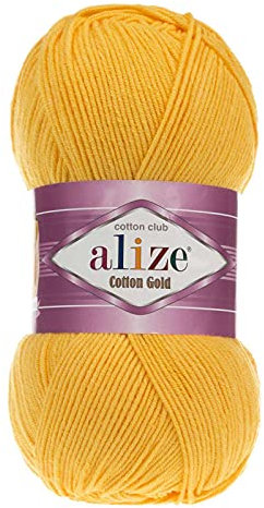 100g Strickgarn Alize Cotton Gold Uni Klassikgarn Häkelgarn Strick-Wolle Farbwahl, Farbe:216 dunkelgelb