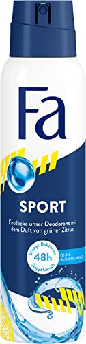 Fa Deospray Sport (150 ml), Deo mit dem belebenden Duft von grünem Zitrus, Deo ohne Aluminium für bis zu 48 h Deo-Schutz, hinterlässt keine Deo-Rückstände auf der Kleidung