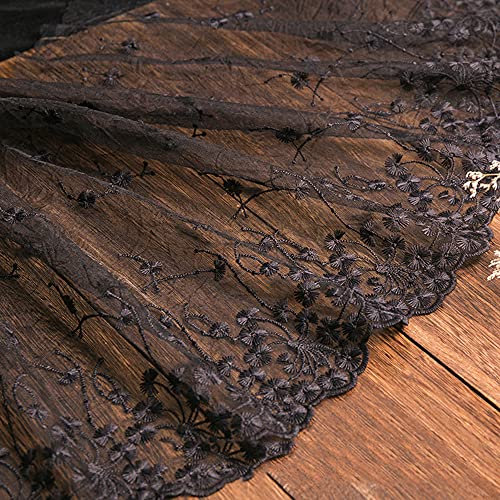 5 Yard Vintage Bestickter Spitzenbesatz Spitzenborte Dekoband Spitzenband Spitzenbordüre Zierband Spitzenstoff für Nähen Brautschleiern Petticoats Hochzeitskleid Hochzeit Deko 32cm Breite,B Schwarz