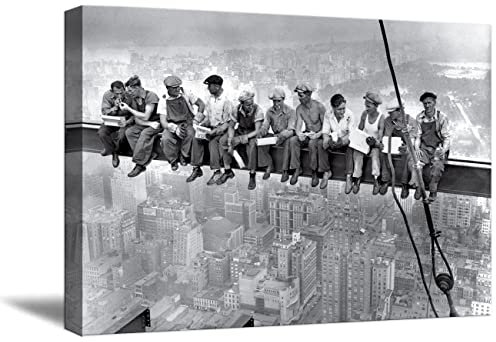 ZHONGYUTONG Mittagessen auf einem Wolkenkratzer Leinwand Kunstdruck New Yorker Arbeiter Bilder Poster Schwarz Weiß Gemälde Wanddekoration (30x45cm Rahmen)