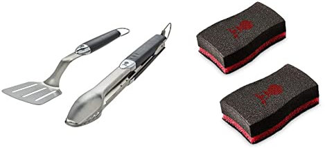 Weber 6645 Set De 2 Utensilios De Acero Inoxidable modelo pequeño + 17688 Esponjas Negro (2 uds)