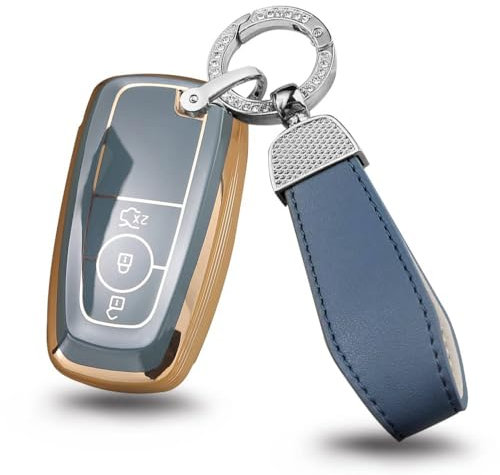 ontto Coque de clé de Voiture pour Ford Mustang Explorer Edge Fusion Expedition S-Max Ranger Mondeo Ecosport F-150 F-250 Porte-clés en TPU Gris R