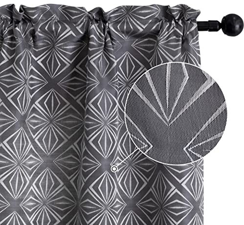 GIRASOLE HOME Coppia Tende Jacquard Semi Oscuranti Fantasia Rombi Tenda Filtrante per Soggiorno Camera e Interni 2 Pannelli con Tasca (70x145cm, Nero)
