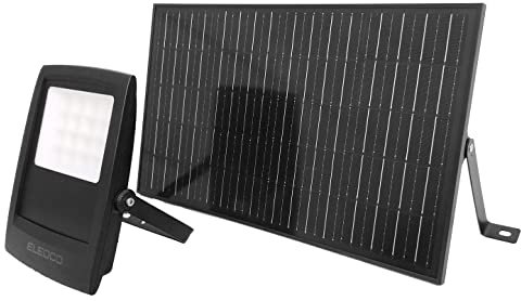 ELEDCO Foco Solar 200W Exterior, Luces Solares LED Modelo All-Black, Panel Solar, Batería, Mando a Distancia, Sensor de Movimiento, Sensor Crepuscular, Luz Cálida 3000K