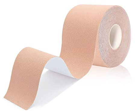 ROSVAY Klebe BH Push Up Elastische Brust Tape Unsichtbares Brustband Wasserdicht Body Atmungsaktiv Busen Bruststraffungs Band für Rückenfrei Trägerlose Große Cup A-H 5m (Beige), Einheitsgröße
