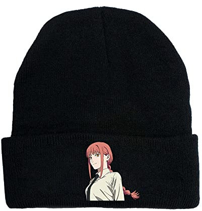 Pochita Strickmützen Anime Chainsaw Man Mützen für Herren Damen Gestrickte Winter Hut Solide Bedrucktes Motorhaube Unisex Kappe