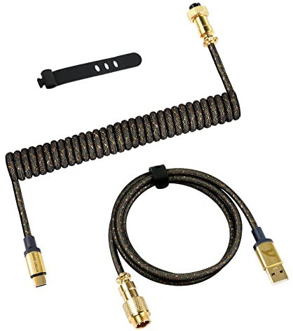 ATTACK SHARK C03 USB C Cable Espiral para Teclado Gaming, Tipo C a USB A Trenzado Cable Aviador para Mecánico Teclado, Cable con Conector de Metal Desmontable Chapado en Oro, Gris Oscuro