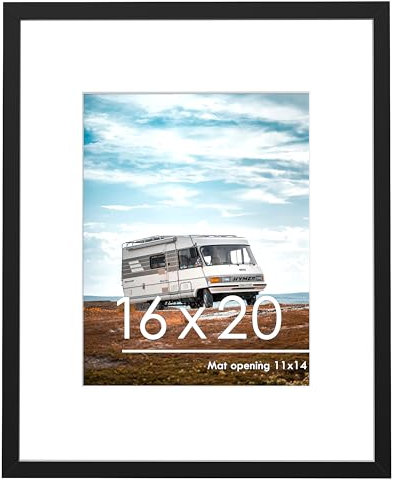 PEALSN 16x20 Bilderrahmen, Präsentationsbilder 11x14 mit Passepartout oder 16x20 ohne Passepartout für Wandmontage Display Posterrahmen, Schwarz