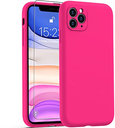 DEENAKIN Compatible with iPhone 11 Pro Case with Screen Protector,Enhance Camera Protection,Soft Flexible Silicone Gel Rubber Bumper Cover,Slim Fit Shockproof Protective Phone Case 5.8 Hot Pink