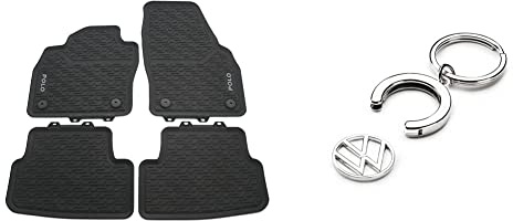 Volkswagen 2G106150082V Gummi Fußmatten 4X Gummimatten Premium Allwetterfußmatten, schwarz, mit Polo Schriftzug & Schlüsselanhänger Pfandchip Einkaufswagenchip Keyring Anhänger