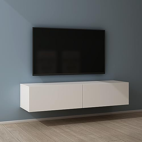 Mai & Mai Fernsehtisch Fernsehschrank TV Schrank Verdeckter Griff mit Soft-Close Lowboard Hängeschrank für Wohnzimmer in Matt Weiß BTH: 140x40,2x30 cm Fernsehschrank02