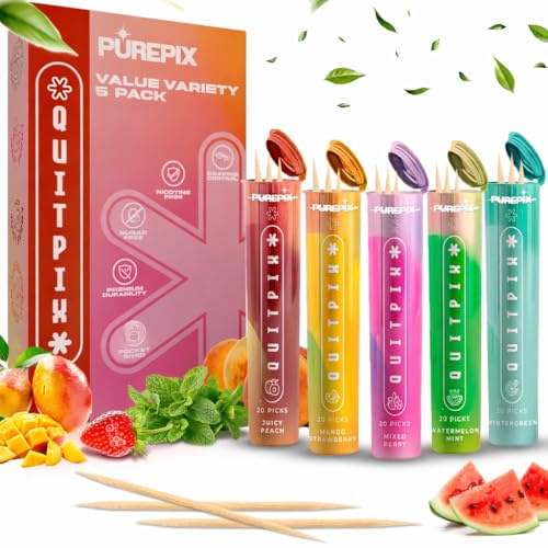 PurePix QuitPix Flavored Toothpicks, 5-Flavor Variety Pack, 100 Count