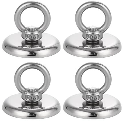 TIDEVAN 4 Stück Magnete Stark,Groß 50kg Neodym-Magnet,Durchmesser 42 mm Starker Magnete Schwerlast Neodym Ösenmagnet Magnethaken Magnet Fishing mit Heberinge und Schrauben für Zuhause Werkstatt Rasen